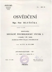 Vlastní cesta - Petr Hlušička - osvědčení - sociálně psychologický výcvik