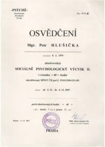 Vlastní cesta - Petr Hlušička - osvědčení - sociálně psychologický výcvik