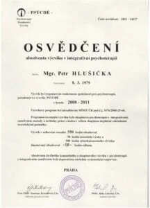 Vlastní cesta - Petr Hlušička - osvědčení absolventa výcviku v integrativní psychoterapii