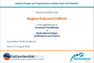 certifikát motivačních map Reginy Kubcové