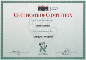 Vlastní cesta Certifikát Ctirada Procházky Konfigurace firewall PIX