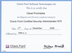 Vlastní cesta Certifikát Ctirada Procházky Check Point Certified Security Administrator