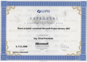 Vlastní cesta Certifikát Ctirada Procházky Řízení projektu Microsoft