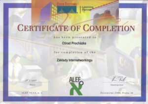 Vlastní cesta Certifikát Ctirada Procházky Internetworking